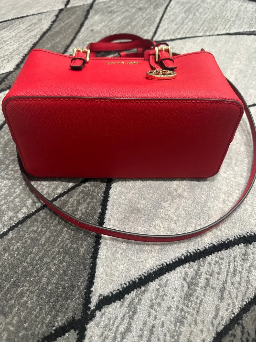 Michael Kors Red Saffiano Satchel with Gold Accent